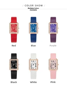 Selection of elegant square women's quartz watches with rhinestone bezels in six colors