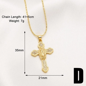 Dettagli dimensionali della collana con croce religiosa e rilievo di Maria in oro