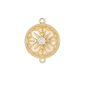 14K gold plated circular connector with mother of pearl and zircon for DIY jewelry