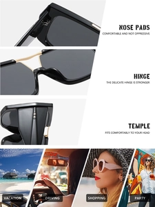 Detail of sturdy metal hinges and comfortable nose pads on black aviator sunglasses