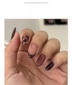 Macro detail of JP4094 tortoiseshell and brown gradient almond press-on nails set