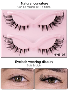 Macro view of fox-eye false eyelashes with clear bands and long winged-out ends