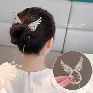 Pince à cheveux aile en strass pour filles avec glands de perles pour queues de cheval hautes