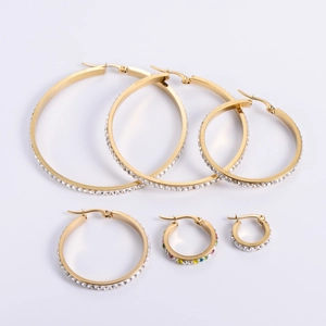 Chic 18K Gold Plated Stainless Steel Hoop Earrings Full Rhinestone Inlaid Colorful Zirconia Women Minimalist Jewelry