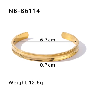Polished 18K gold plated stainless steel C-shaped cuff bracelet measuring 6.3cm in diameter