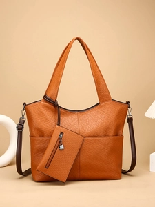 Large Capacity Women Tote Bag With Small Pouch PU Leather Elephant Pattern Commuter Handbag Shoulder Bag Elegant
