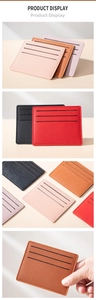 Detailed view of ultra-slim multi-slot card holder in colorful pebble leather textures
