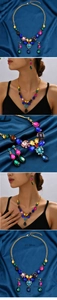 Detail view of Bohemian colorful rhinestone necklace and teardrop earrings bridal set