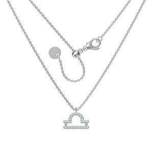 Silver Libra zodiac necklace with cubic zirconia stones and adjustable steel chain