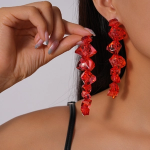 Geometric Irregular Acrylic Beaded Long Drop Earrings With Stainless Steel Earring Post Western Fashion Jewelry For Women