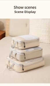 Three-piece travel storage bag set with breathable mesh and sturdy gray handles