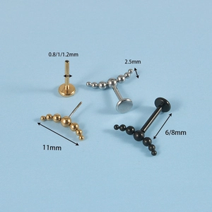 Three-bead surgical steel curved piercing set in silver, gold, and black finishes