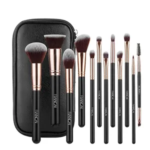 Professional Makeup Brushes Synthetic Fiber Bristles Wooden Handle PU Leather Case Cosmetic Beauty Tools For Women