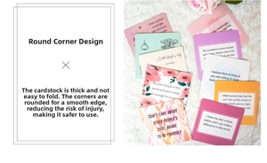 Detail view of smooth rounded corners and thick cardstock texture on motivation cards