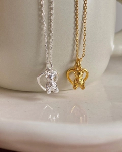 925 Sterling Silver Bear Heart Necklace For Women Hollow Heart Animal Design Korean Ins Style Gold Silver Jewelry Gift