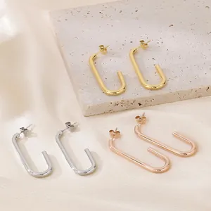 Créoles Minimalistes En Forme De U Pour Femmes Acier Inoxydable 316L Boucles D'oreilles Géométriques J-Hoop Bijoux
