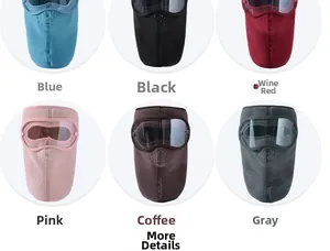 Detailed grid view showing six color options of winter fleece masks with integrated goggles