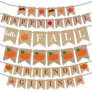 Thanksgiving Burlap Banner Autumn Fall Hello Fall Friendsgiving Decoration Pumpkin Maple Leaf Swallowtail Flag