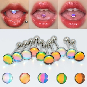 Stainless Steel Tongue Rings Iridescent Aurora Glitter Drip Oil Barbell Piercing Jewelry Unisex Body Decor