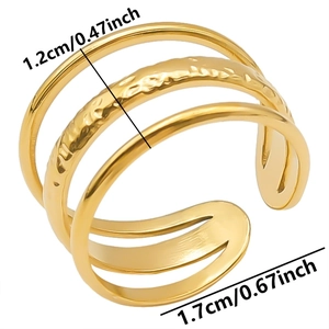 Detail view of gold layered open ring showing hammered texture and product dimensions