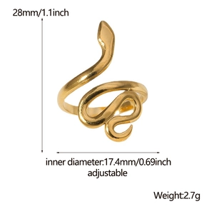 Verstellbarer goldener Schlangenring aus Edelstahl mit Größen- und Gewichtsangaben