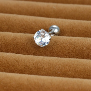 Silver titanium steel stud earring with sparkling zircon and screw ball back