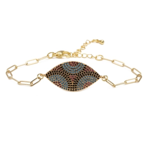 Adjustable gold evil eye bracelet with colorful zircon stones and slider box chain