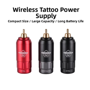 Detailed view of three colorful wireless tattoo power supplies with 1200mAh battery capacity