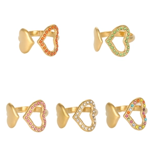 Bague Cœur Ouverte en Acier Inoxydable pour Femme Mode Strass Incrusté Bague Ajustable Ajourée Bijoux Hip Hop Cadeau