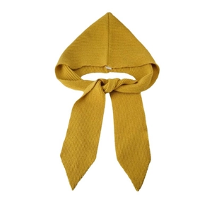 Winter knitted hood scarf in ginger yellow featuring ribbed texture and long neck ties