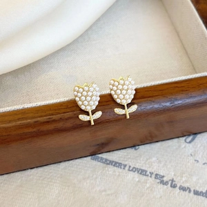 Boucles D'oreilles Tulipe En Alliage Plaqué Or Avec Künstliche Perles Fantaisie Et Strass Bijoux Fleurs Élégants Pour Femmes