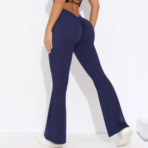 Detailansicht der V-Taille und Push-Up Naht der dunkelblauen Yoga-Schlaghose