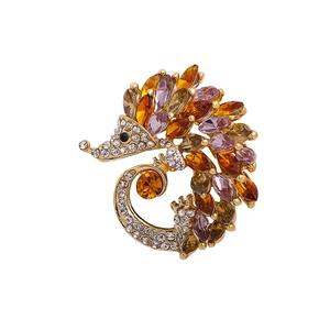 Hedgehog brooch with colorful crystals and rhinestones on a gold-plated alloy base