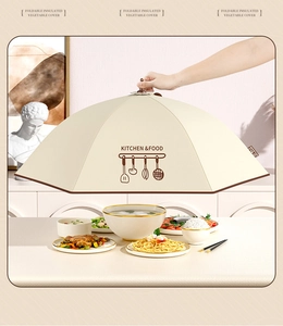 Foldable insulated food cover in cream white with large capacity for multi-plate meals