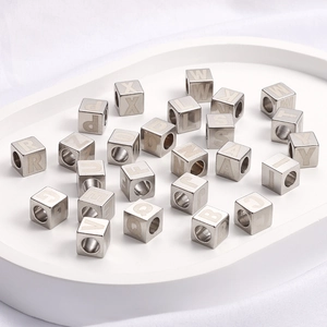 Stainless Steel Square Letter Beads Cube Alphabet Spacer For DIY Jewelry Making Bracelet Necklace Retro Style