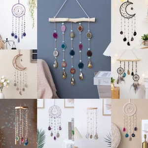 Handmade Dream Catcher Wind Chime Natural Agate Slices Crystal Stone Bohemian Moon Wall Hanging Home Decor Ornament