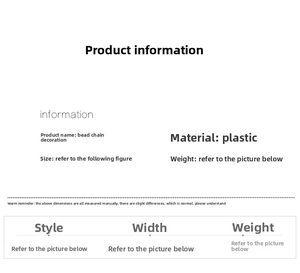 Detailed technical specification table for 10m plastic bead chain Christmas decoration