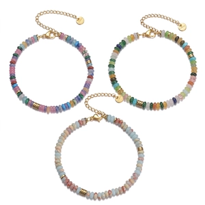 Bohemian Beaded Bracelet Stainless Steel Macaron Colorful Stone Beads Adjustable Jewelry For Women Vintage Style