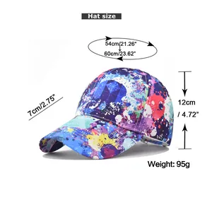 Size chart showing dimensions for the colorful graffiti baseball cap with adjustable strap