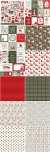 Detailed view of Christmas themed decorative paper set with reindeer and holly patterns