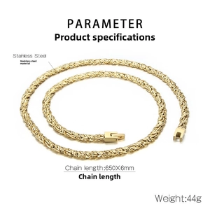 6mm gold-plated stainless steel rope chain with dimensions and jewelry clasp detail