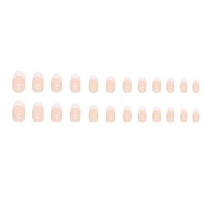 French tip press-on nails with nude base and white edges, 24 piece set on white background