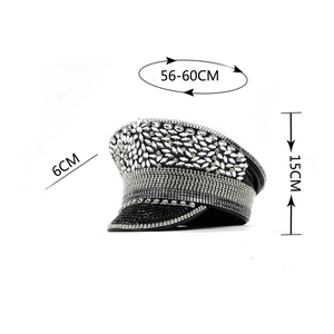 Luxury silver sequin captain hat for women with rhinestones, size 56-60cm for stage performance