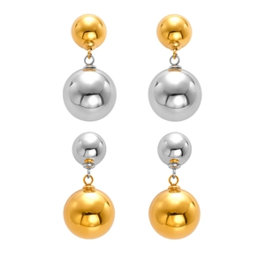 Minimalist PVD 18k gold plated stainless steel hollow ball drop earrings in silver and gold