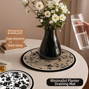 Round Absorbent Vase Mat French Vintage Floral PVC Quick Dry Non Slip Flower Pot Pad Desktop Decorative Coaster