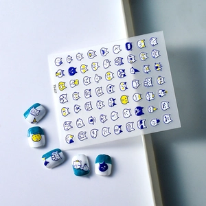 5D stereoscopic cat nail stickers with blue and yellow cute kittens in various poses