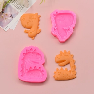 Cartoon dinosaur liquid silicone mold set for DIY fondant and clay crafts in pink color