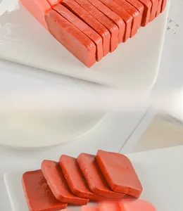 Macro detail of realistic PVC lunch meat slices showing authentic meat texture and gloss