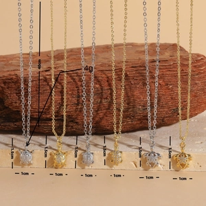 Cute turtle pendant necklace with zircon crystals in gold and silver finish, 40cm chain