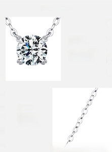 Detailed front view of S925 sterling silver necklace featuring a 4-prong moissanite pendant